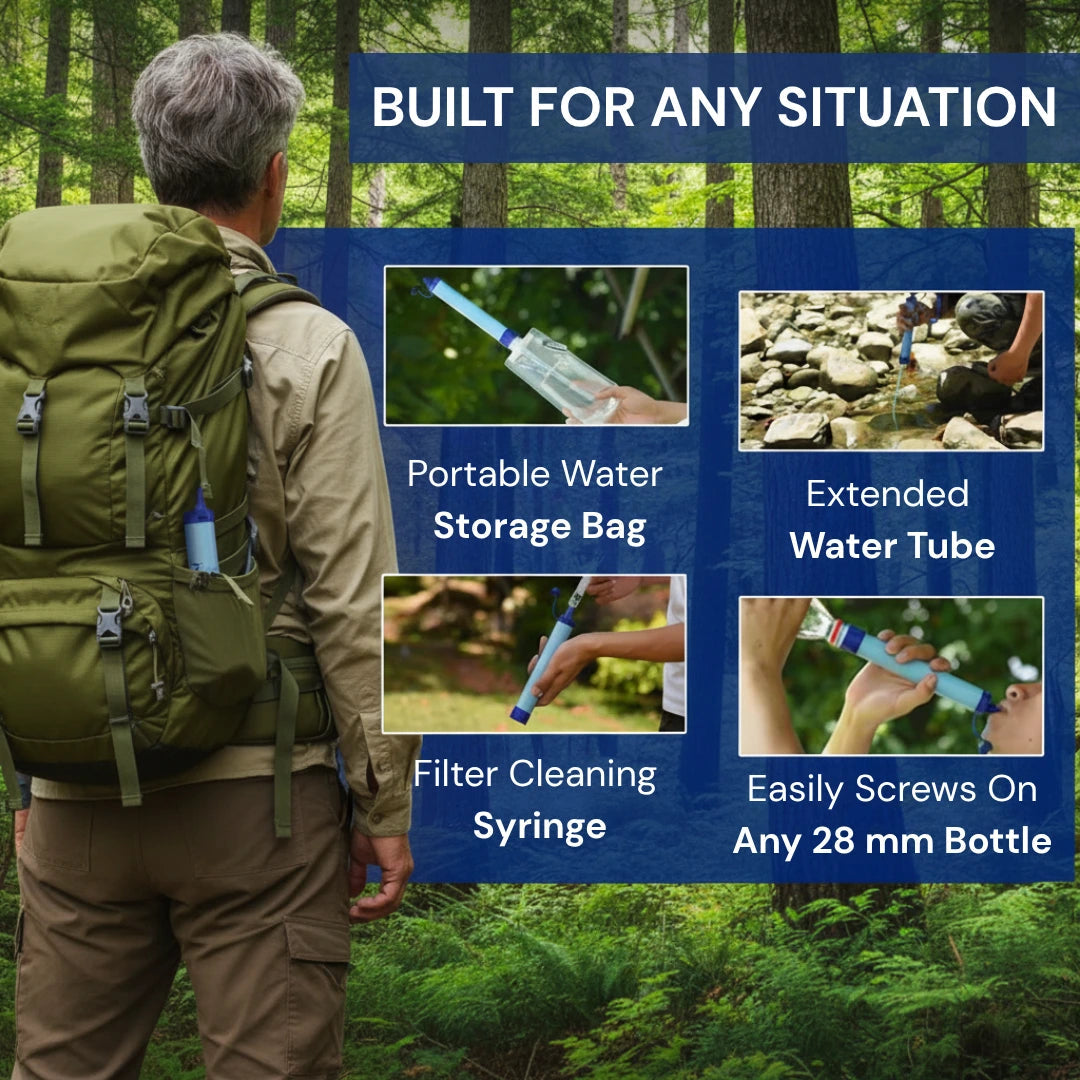 The syringe, storage bag and water tube in use